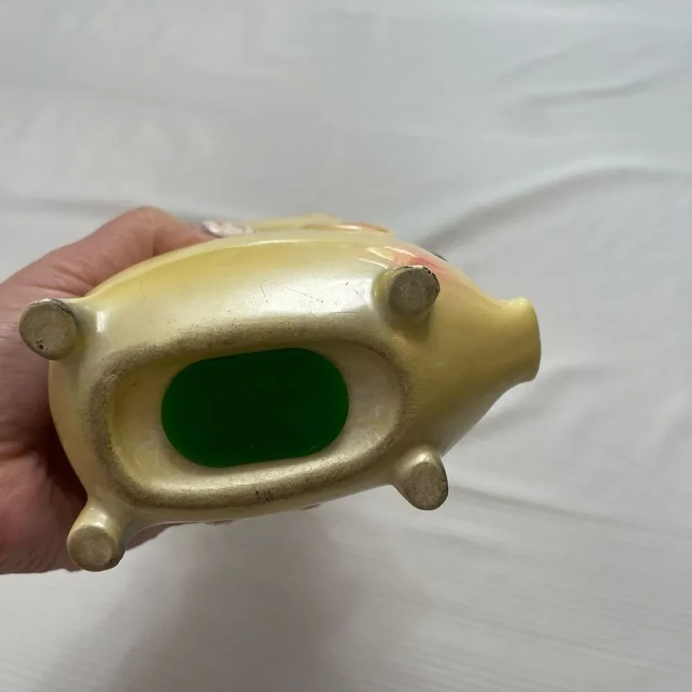 Ceramic Piggy Bank VTG Four Stacked Pigs Shimmering Yellow Piggy Bank